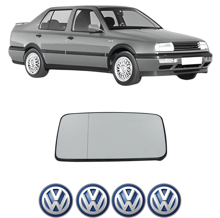 Sticla oglinda exterioara Stanga VW VENTO (1H2) din 1991 - 1998, auto, cu incalzire, Cri-Flo, 4 stickere auto VW