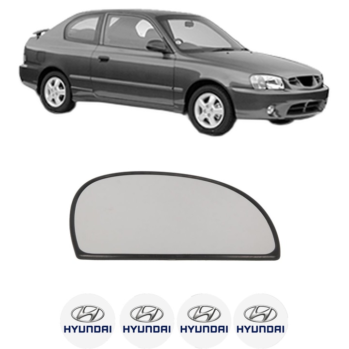 Sticla oglinda exterioara Dreapta HYUNDAI ACCENT II (LC) din 2000 - 2005, auto, fara incalzire, Cri-Flo, 4 stickere auto HYUNDAI