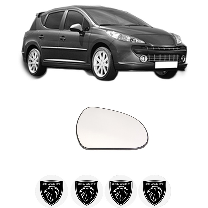 Sticla oglinda exterioara Dreapta PEUGEOT 207 SW (WK_) din 2007 - 2013, auto, cu incalzire, Cri-Flo, 4 stickere auto PEUGEOT