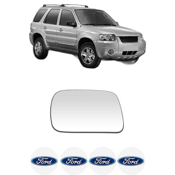 Sticla oglinda exterioara Stanga FORD MAVERICK din 1993 - 2007, auto, fara incalzire, Cri-Flo, 4 stickere auto FORD