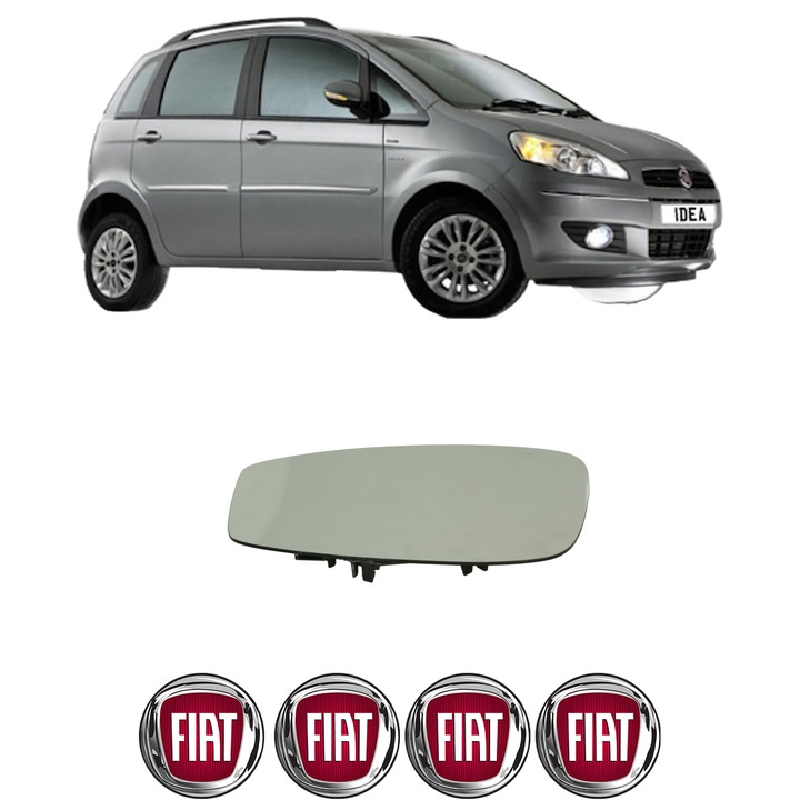 Sticla oglinda exterioara Dreapta FIAT IDEA (350_) din 2003 - 2012, auto, fara incalzire, Cri-Flo, 4 stickere auto FIAT