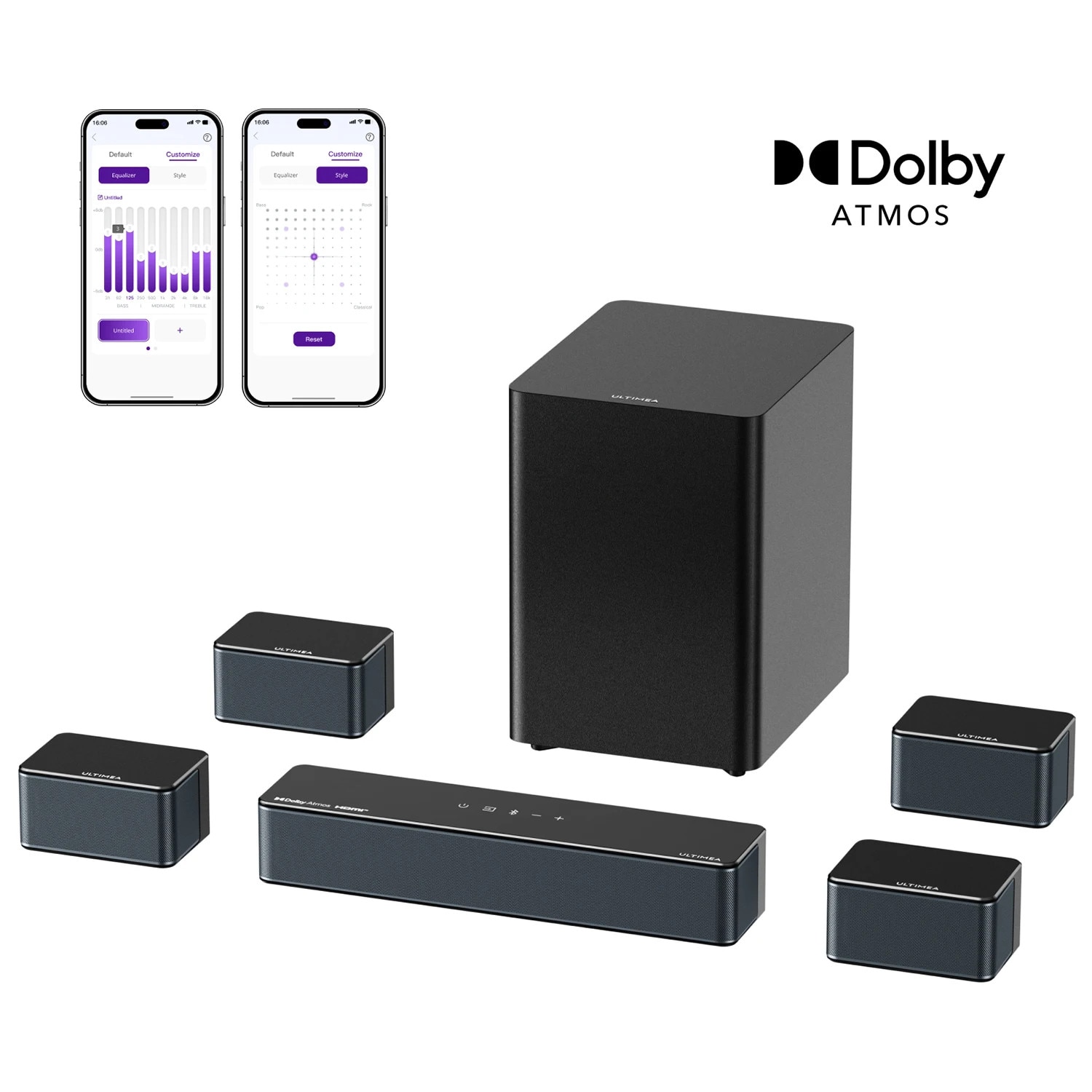 Soundbar, 7.1 canale, subwoofer wireless, sistem Poseidon D80 Boom, 500W, 4 difuzoare