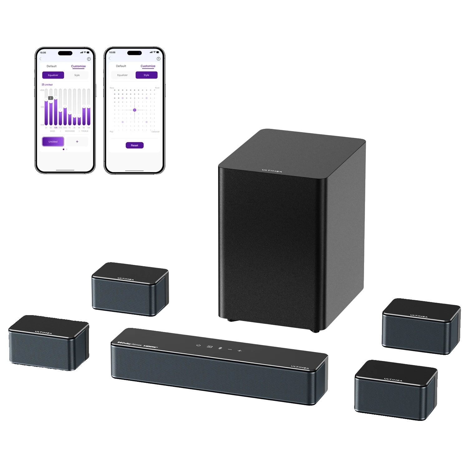 Soundbar, 7.1 canale, subwoofer wireless, sistem Poseidon D80 Boom, 500W, 4 difuzoare