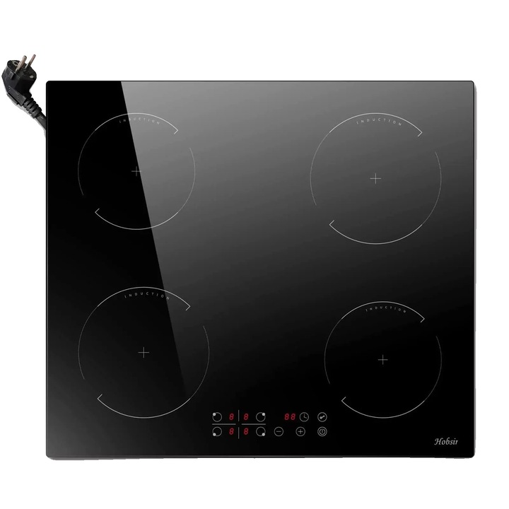 Elektromos főzőlap, 4 zónás, 3500W, érintővezérlés, fekete, 60x45-55cm