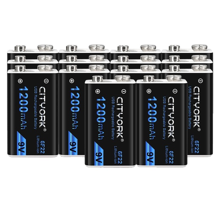 Set 14 Baterii Reincarcabile 9V, Cityork, USB-C, Compatibilitate Versatila