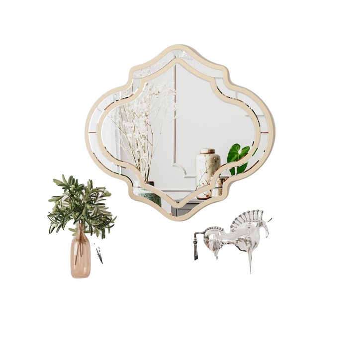 Декоративно огледало, модерен дизайн, неправилна форма, стъкло с фасетирани ръбове, златисто, 88x80см