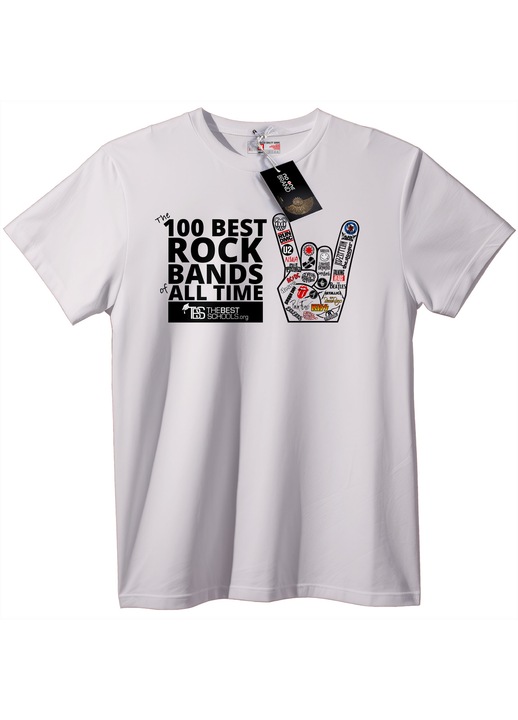 Мъжка тениска 100 Best Rock Bands All Time, Бял, XL