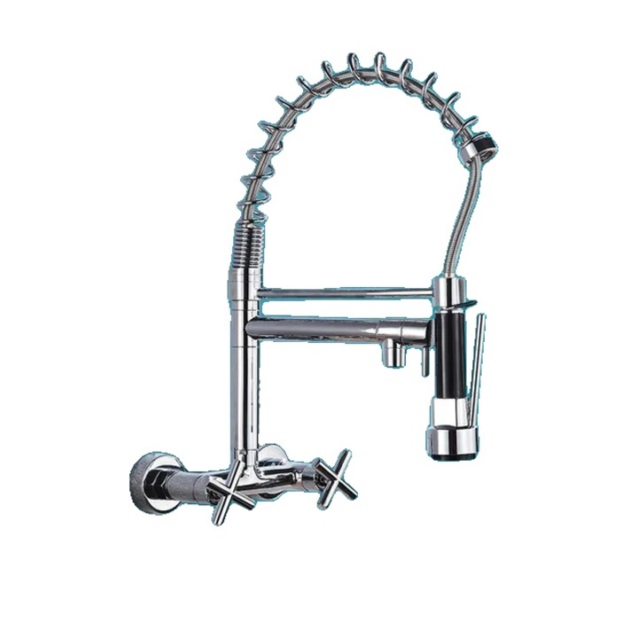 Szaniter csaptelep, fali szerelésű, kihúzható szórófejes, fekete kivitel, kétkaros