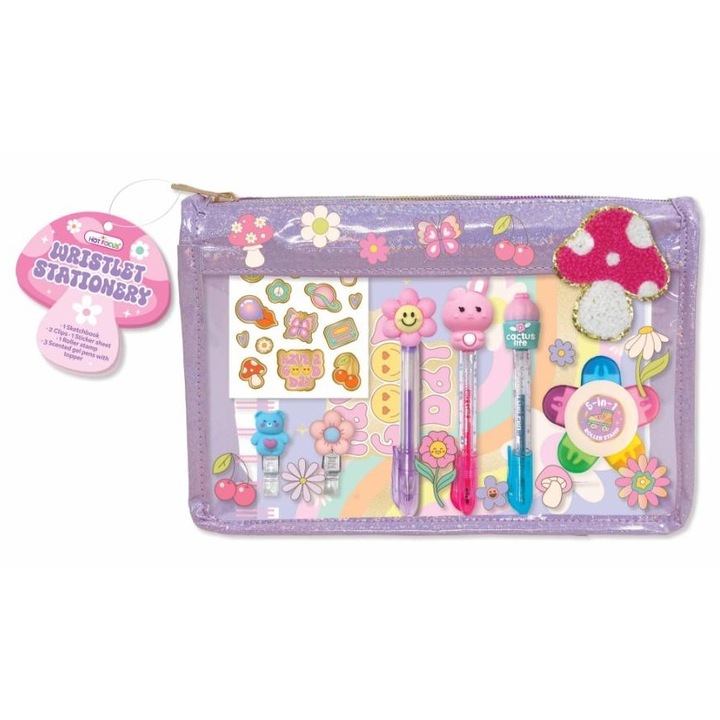 Set accesorii scolare HOT FOCUS, carnetel, 3 pixuri gel, 5 culori de stampile, 5+ ani