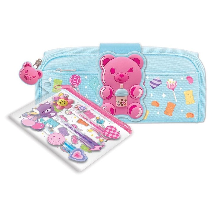 HOT FOCUS tolltartó, 3 géltoll készlettel, rózsaszín, sok rekesszel