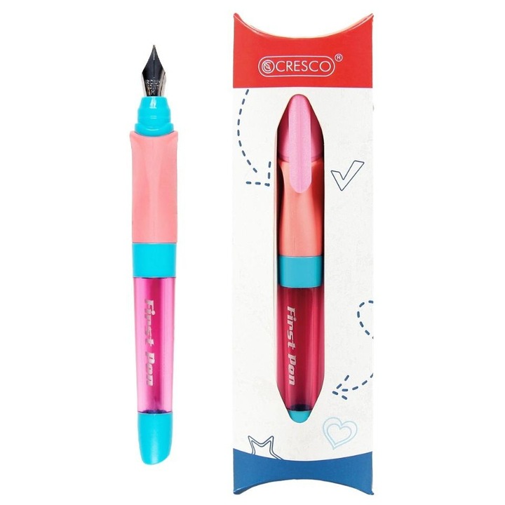 Stilou CRESCO First Pen, iridiu, roz, cu suport ergonomic