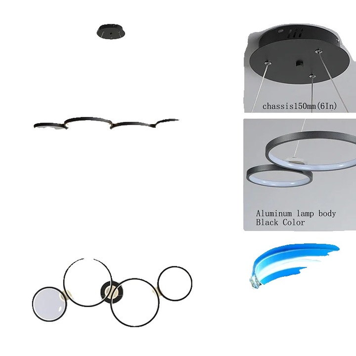 Модерен полилей, димируем, черен мат, 107см, с дистанционно управление