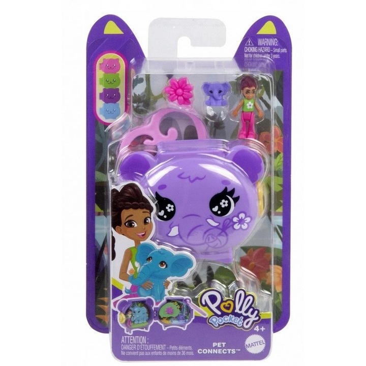 Papusa Polly Pocket Pet Connects, Mattel, elefant, multicolor