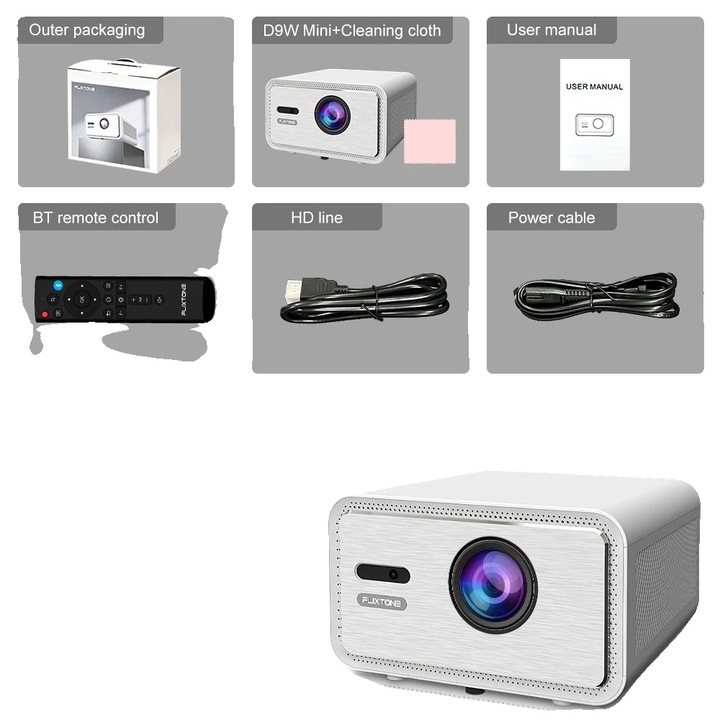 Videoprojektor D9W MINI, 2500 ANSI lumen, Full HD 1080P, 40-300 hüvelyk, WiFi