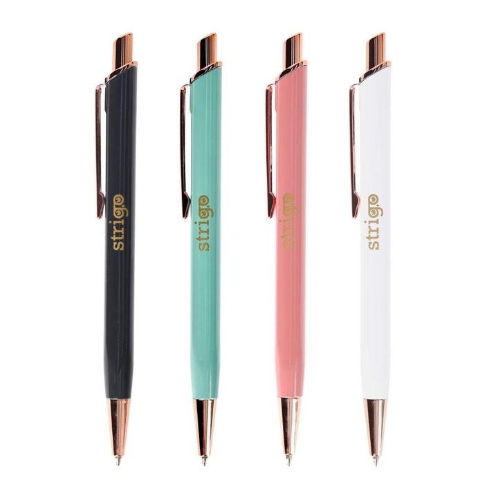 Pixuri gel Strigo Deco, set 24 buc, 4 culori, corp metalic, tus albastru