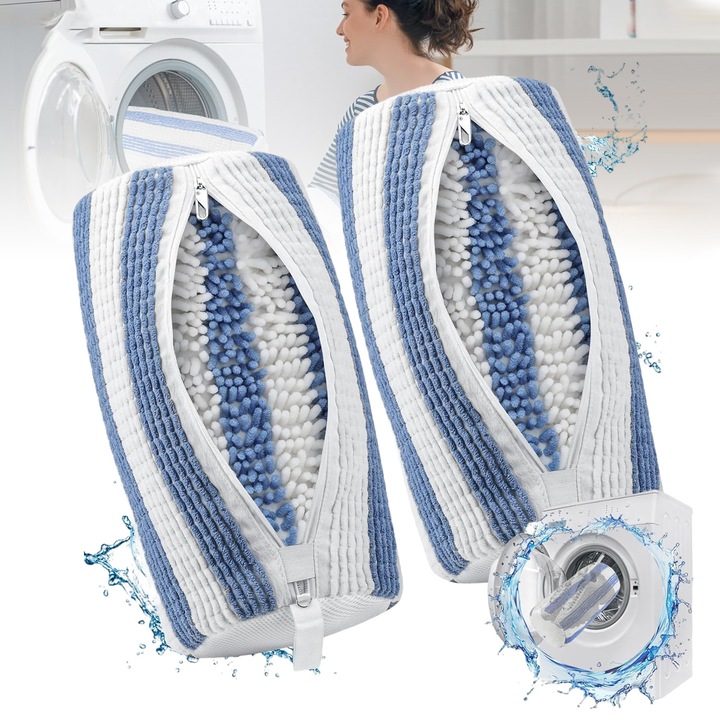Торба за пране на обувки, AKKEE, комплект от 2 броя, 17x38см, 360-градусово почистване, с метален цип