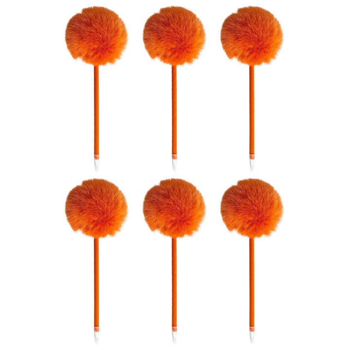 Set 6 Pixuri cu Pompon Furry, 0.7mm, Portocaliu