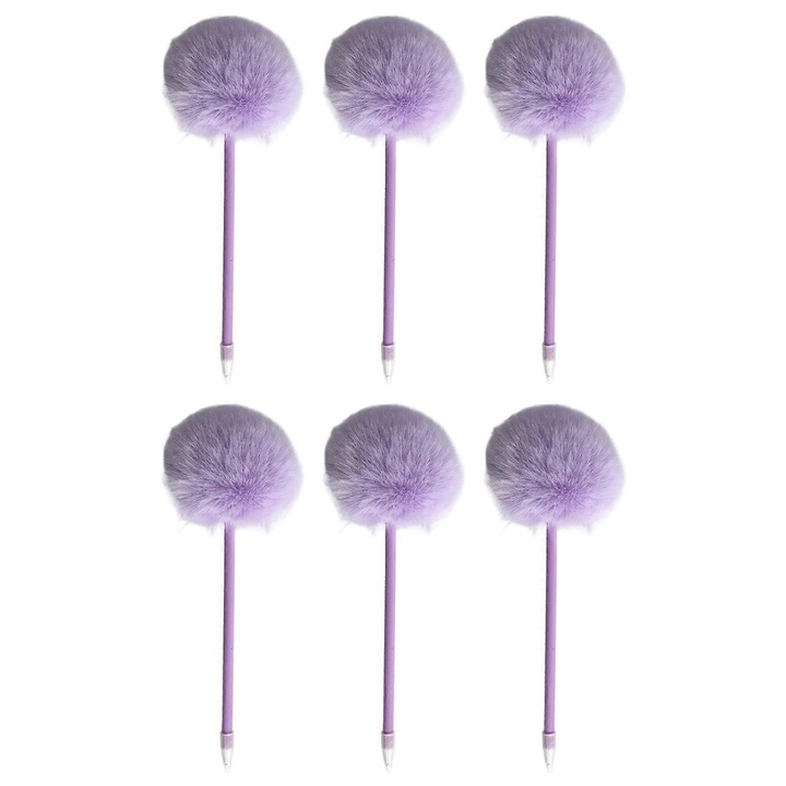 Set 6 Pixuri cu Pompon, 0.7mm, Mov