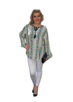 Bluza cu maneca lunga, motive florale, snur inserat,D&J Exclusive, Crem Bluza cu maneca lunga, motive florale, snur inserat,D&J Exclusive, Crem