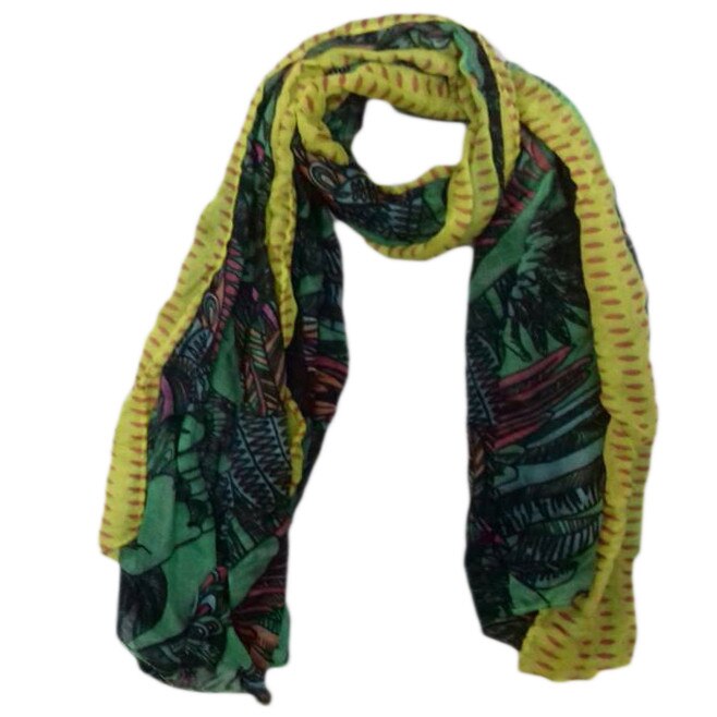 Esarfa fashion cu imprimeu de pasari mari, D&J Exclusive, verde inchis