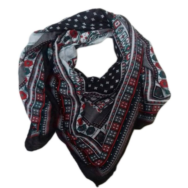 Esarfa clasica cu forma patrata, cu imprimeu, D&J Exclusive, neagra