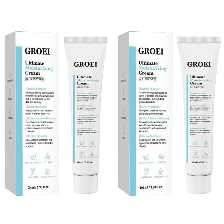 Arctisztító hidratáló krém öregedésgátló, 2 darab, kollagénnel és hialuronsavval, 100ml