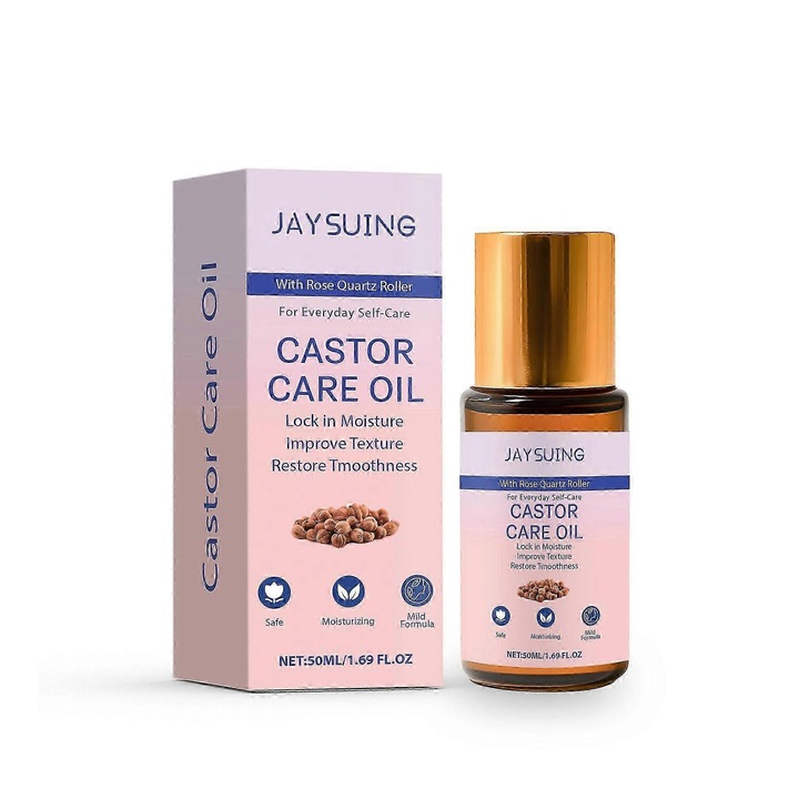 Козметично масло от рициново масло, с ролер от розов кварц, подхранва кожата и косата, 1 бр.