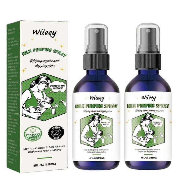 Spray lubrifiant pentru pomparea laptelui, wiieey, set 2 bucati, formula pe baza de ulei vegetal, verde, dimensiune medie