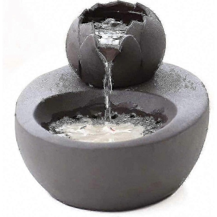 Fântână de apă ceramică pentru animale, design lotus, capacitate 1.3L, negru, dimensiuni 19x14x7.5cm