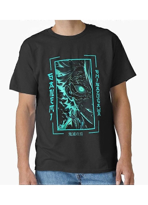 Férfi póló, Demon Slayer, Sanemi Shinazugawa, fekete, pamut