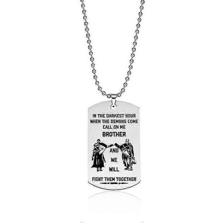 Colier cu medalion tip dog tag din inox pentru barbati, pentru frati motociclisti, argintiu