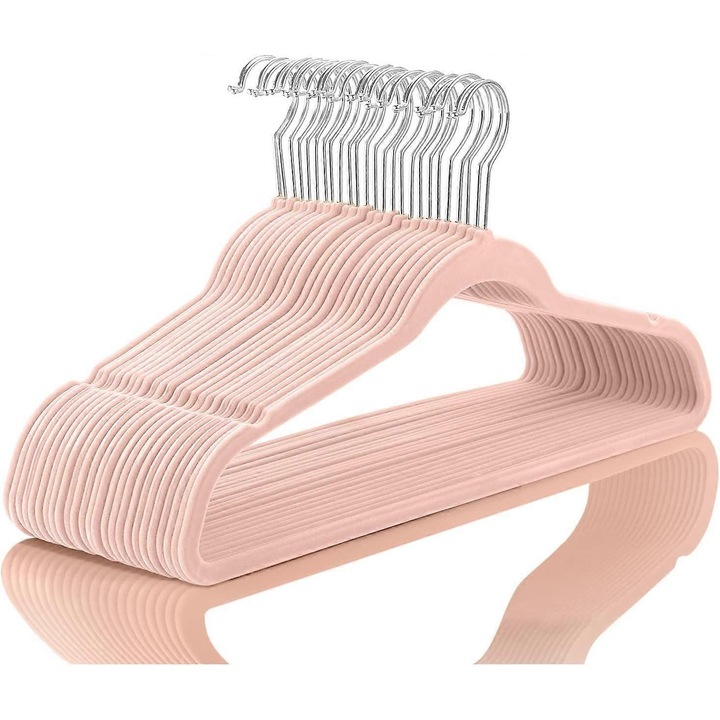 Set 10 umerase pentru haine, non-slip, design slim, culoare ivory, carlige aurii