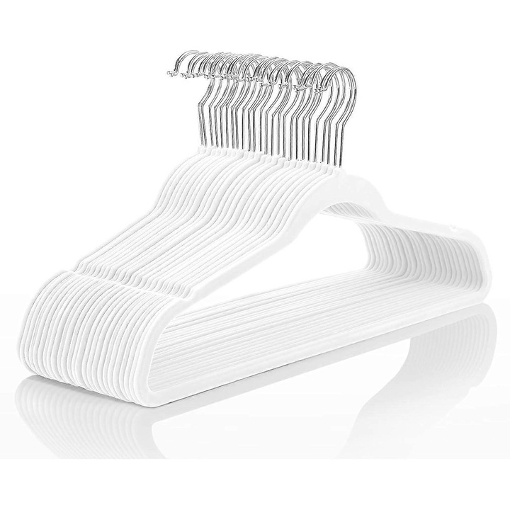 Umerase pentru haine, set 10 bucati, design subtire, non-alunecare, culoare ivory, carlige aurii, dimensiuni 17.5"x0.2"x9" inches