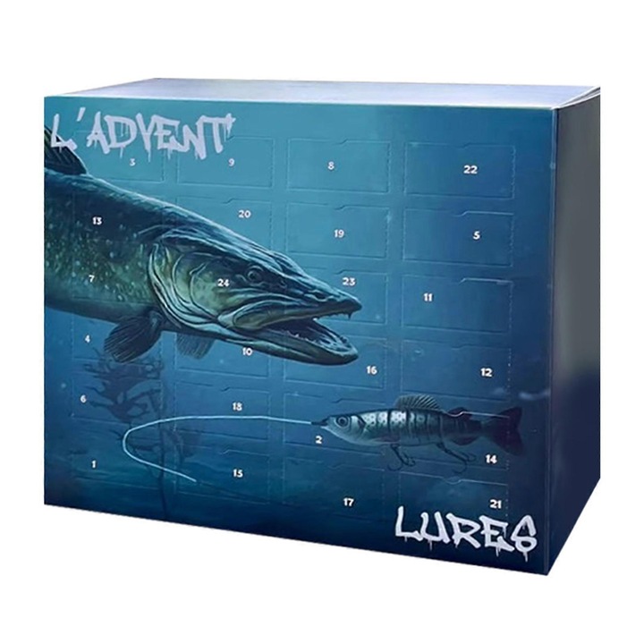 Adventi horgásznaptár készlet 24 csalival, férfiaknak, prémium minőségű, többszínű