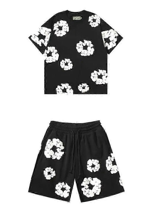 Férfi rövidnadrág/póló szett, Fekete, Poliészter