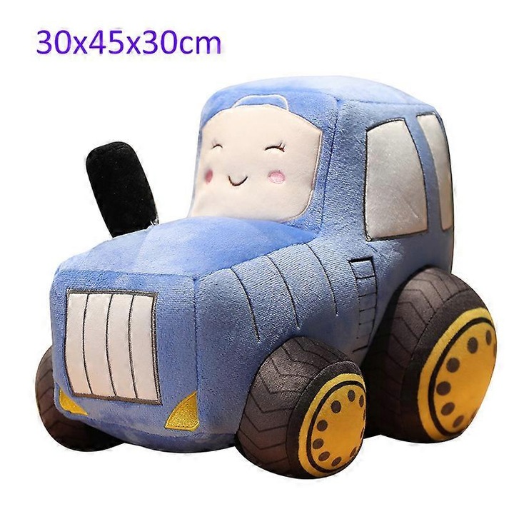 Jucarie de plus masina, design caraghios, detalii fine, albastru, 30x20cm