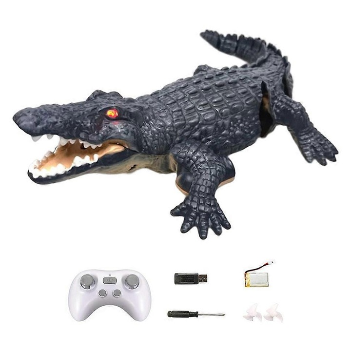 RC крокодил с дистанционно управление, интерактивна играчка, водоустойчив дизайн, 35x15x6.5см, за деца и възрастни