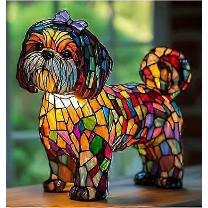Állat témájú asztali lámpa, Shih Tzu, tápkábellel együtt, dimmelhető, kreatív design, többszínű