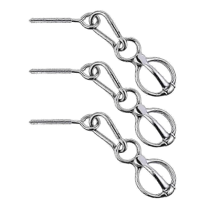 Set 3 inele de legat cai, accesorii echitatie, inox, argintii, 4.5inch