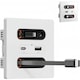 Priza de perete Poisoon® cu Incarcare Rapida 20W, Cabluri retractabile lungime 0.8m USB-C si Lightning, Porturi USB-A si USB-C, 16A,1x USB-A, 1x USB-C, PD 20W, alb, 86x86x7mm