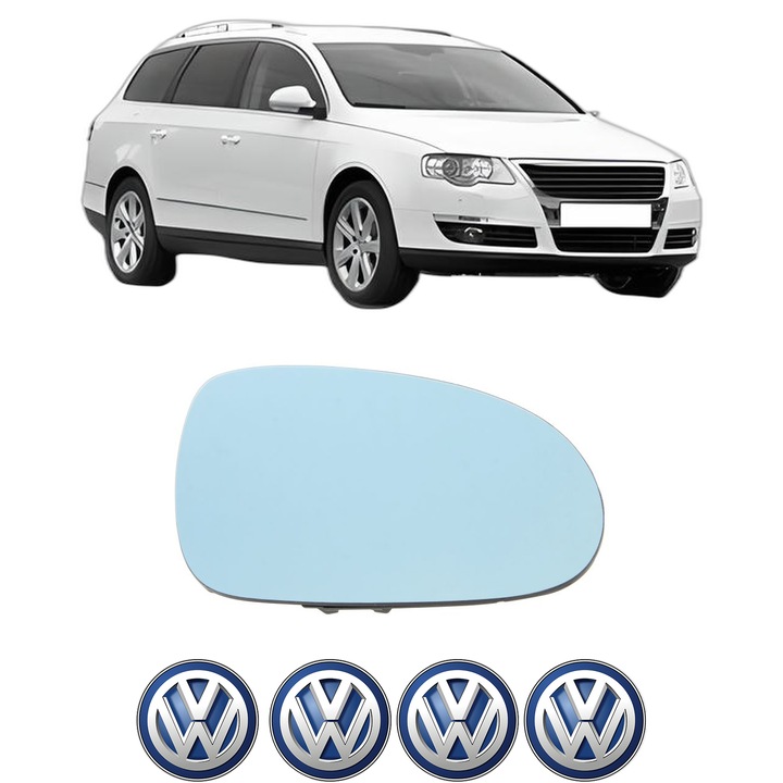Sticla oglinda exterioara Dreapta VW PASSAT B6 Variant (3C5) din 2005 - 2011, auto, cu incalzire, Cri-Flo, 4 stickere auto VW