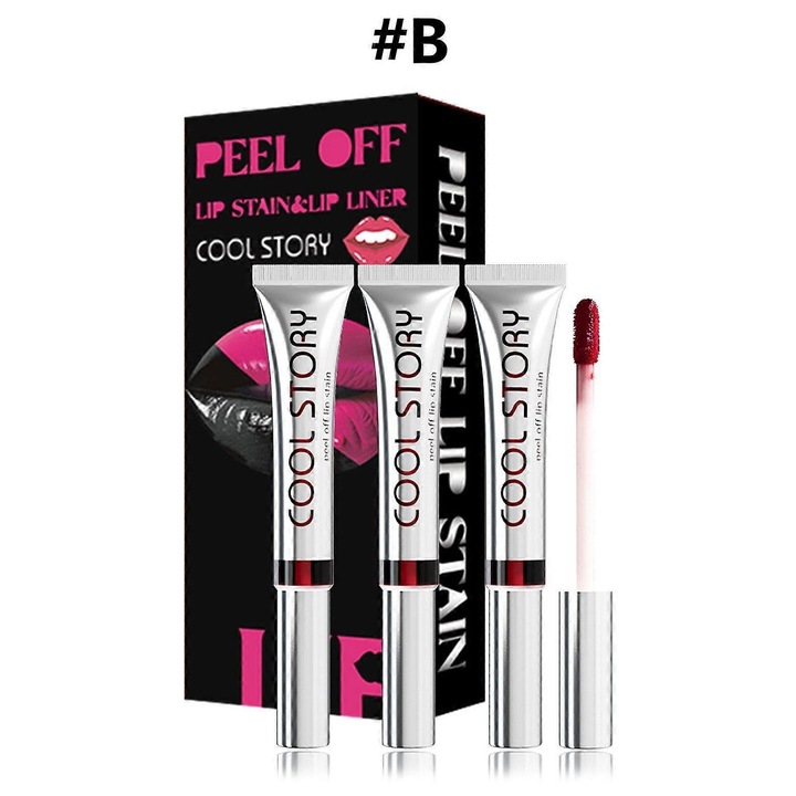 Set de ruj peel-off 3 nuante, rezistent la apa, efect mat, multicolor