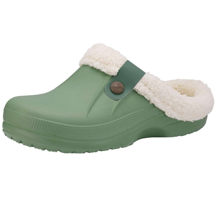 Papuci de iarna, Asgard, antiderapanti, impermeabili, Bumbac/Spuma EVA, Verde, 36-37 EU