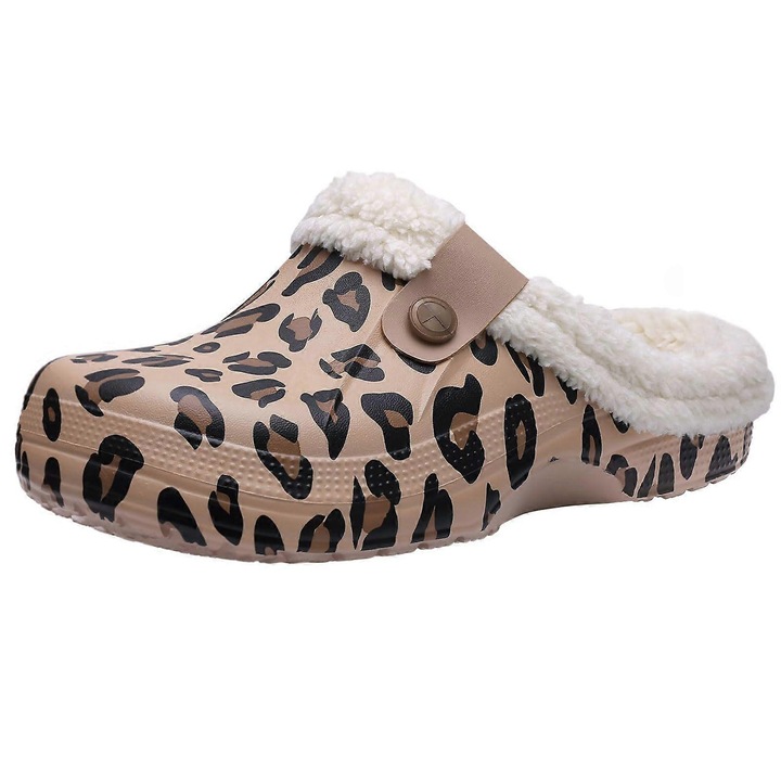 Papuci de iarna, Asgard, antiderapanti, impermeabili, Bumbac/Spuma EVA, Bej/Maro