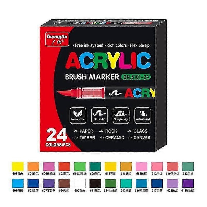 Комплект течни акрилни маркери, 24 цвята, за изкуство и крафт, Многоцветен