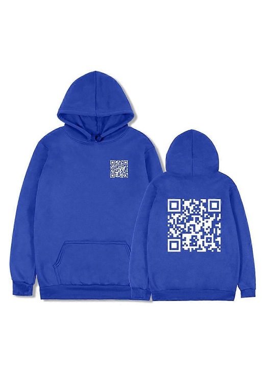 Hanorac pentru barbati, poliester, imprimeu cu cod QR, Albastru