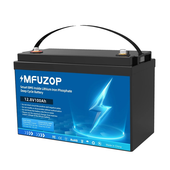 LiFePO4 батерия, голям капацитет, подобрени характеристики за безопасност, MF-100Ah-12V, 3840Wh, 14.4V