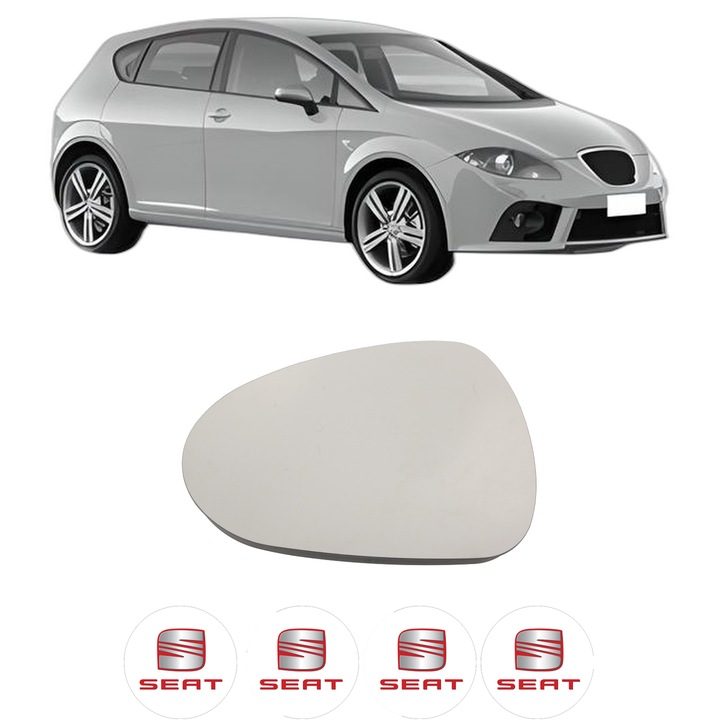 Sticla oglinda exterioara Stanga SEAT LEON (1P1) din 2005 - 2013, auto, fara incalzire, Cri-Flo, 4 stickere auto SEAT