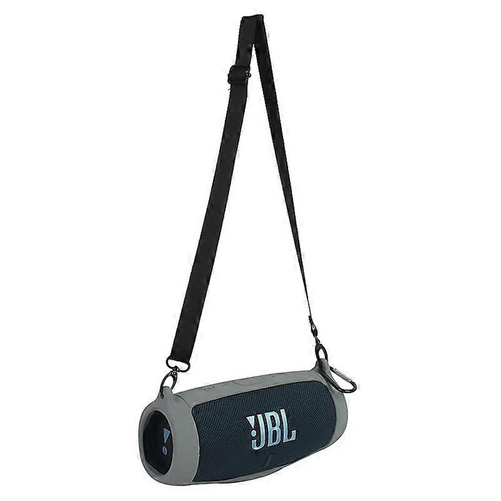 JBL Charge 5 Bluetooth hangszóróhoz szilikon tok, ütésálló védelem, vállpánt, karabiner, szürke, 23x9x10.5cm, szett