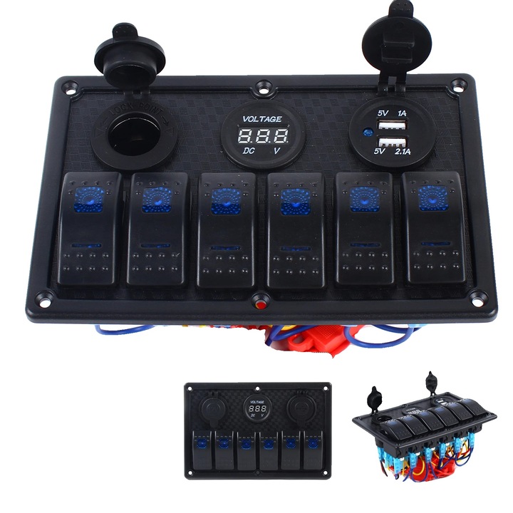 Panou de control, 6 canale, impermeabil, voltmetru integrat, dimensiuni 24.5x11x7.5cm